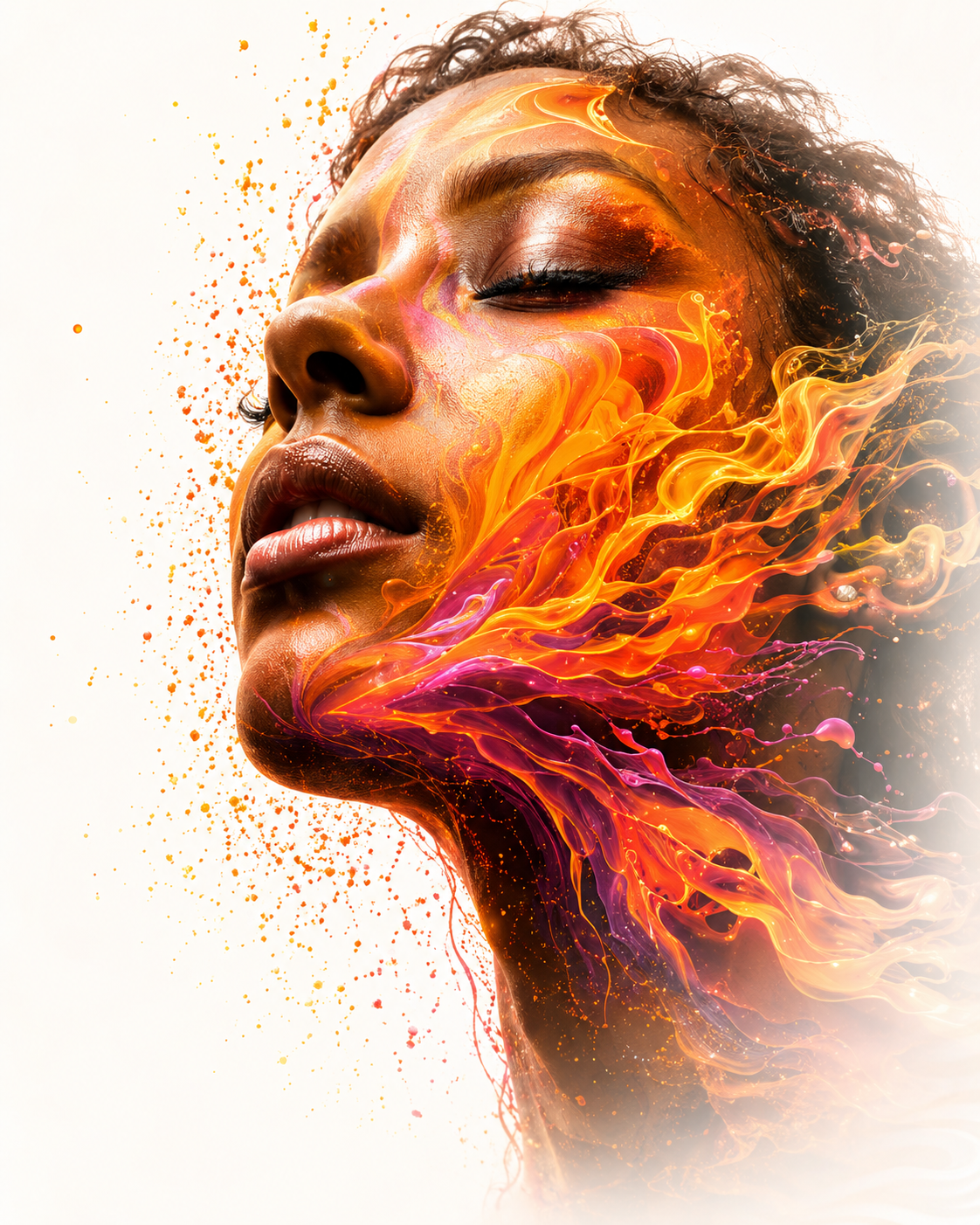 Vivid artistic portrait with flowing color, representing creative brand design
