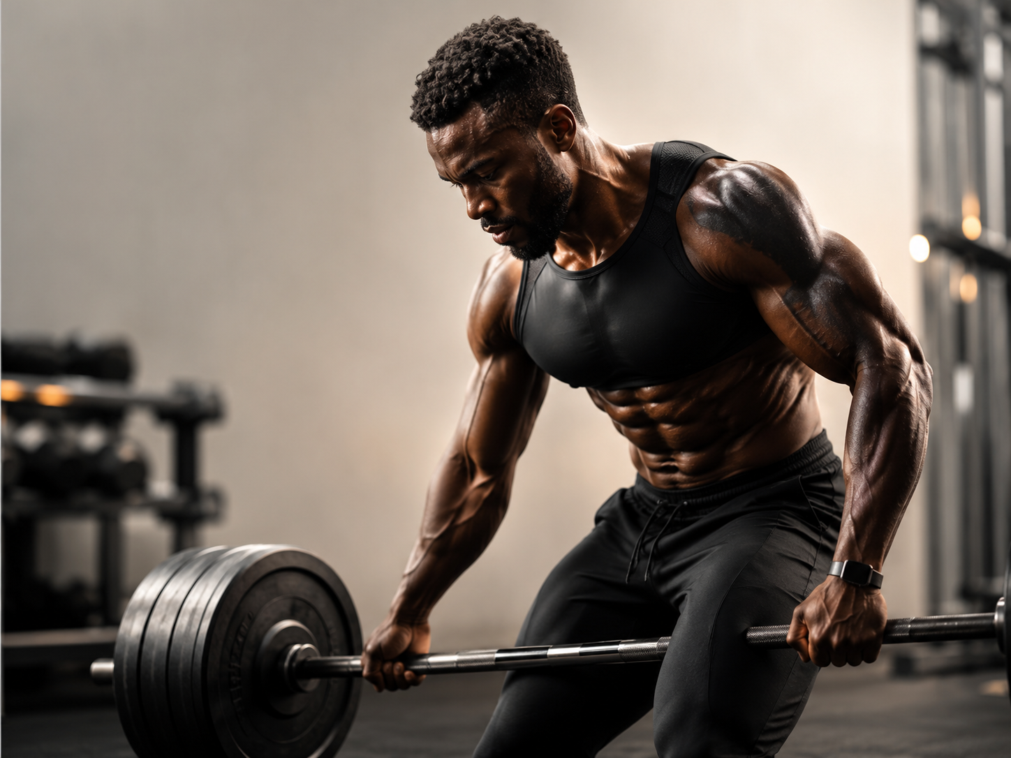 Athlete training with a barbell in a gym